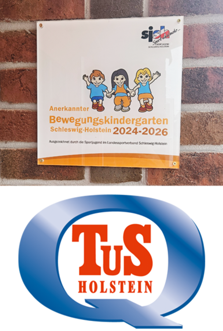 Bewegungskita + TuS Auszeichnung als Bewegungskita und das Logo des TuS Holstein Quickborn