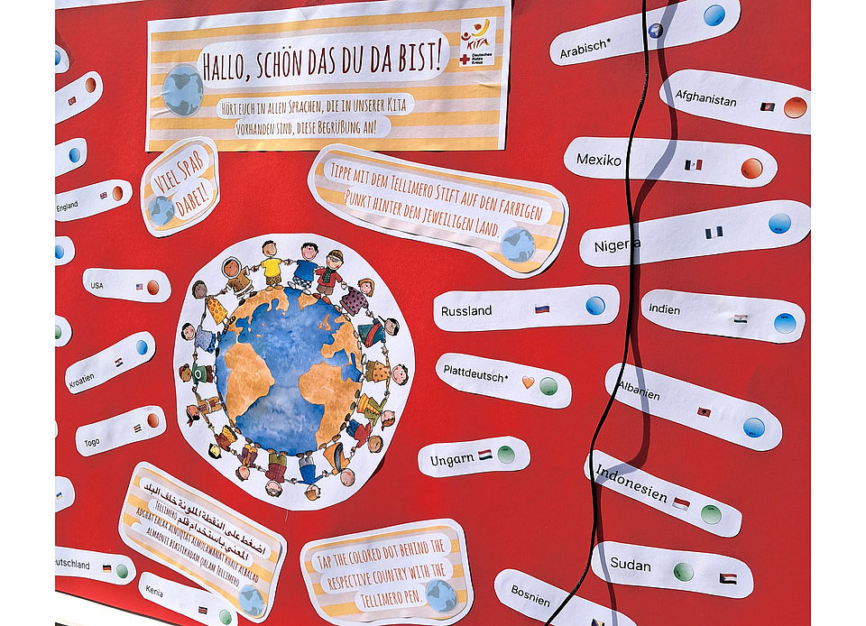Plakat mit Herkunftsländern der Kita-Kinder