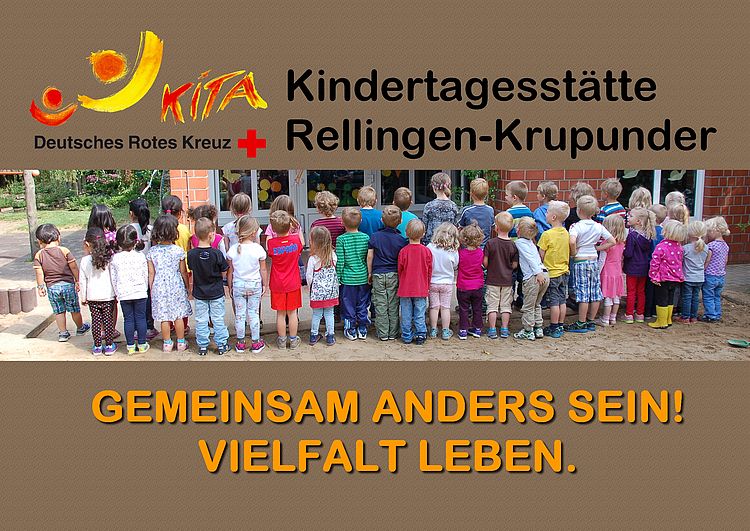 Gruppenbid Kita Rellingen-Krupunder Gruppenbid der Kita Rellingen-Krupunder mit Text "Gemeinsam anders sein! Vielfalt leben."
